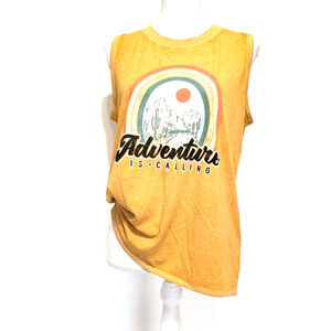 Joei & i Women SIZE M Orange Graphic Tee Adventure is Calling Sleeveless